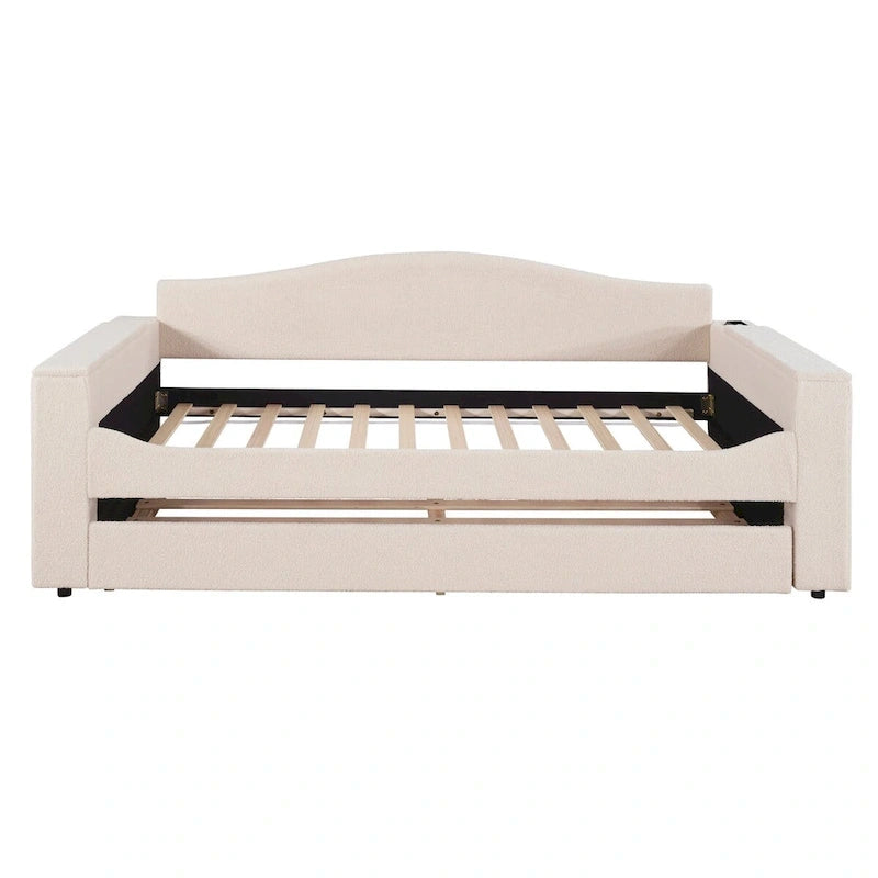 Twin Size UTeddy Fleece Daybed with Storage Armrests andTrundle
