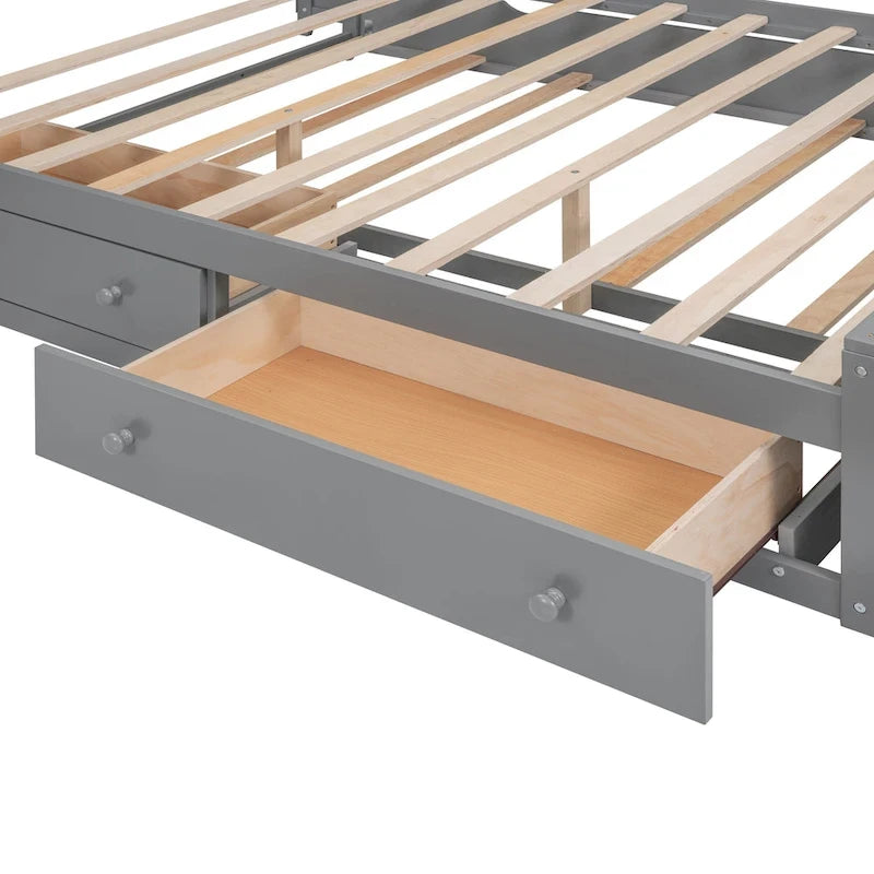 Queen Size Wooden Bed With All-in-One Cabinet