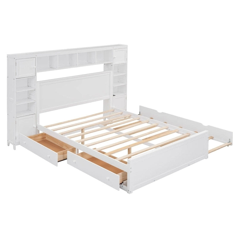Queen Size Wooden Bed With All-in-One Cabinet