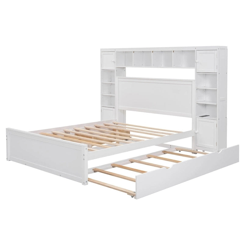 Queen Size Wooden Bed With All-in-One Cabinet