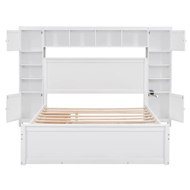 Queen Size Wooden Bed With All-in-One Cabinet