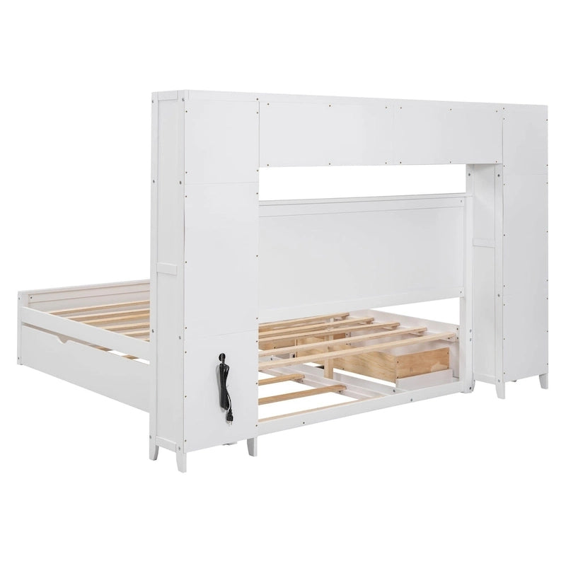 Queen Size Wooden Bed With All-in-One Cabinet
