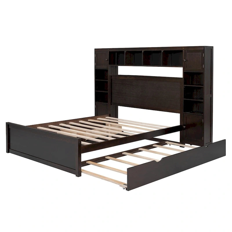 Queen Size Wooden Bed With All-in-One Cabinet