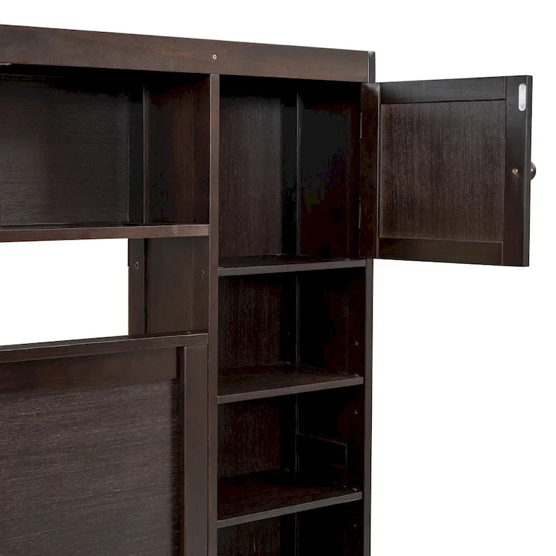 Queen Size Wooden Bed With All-in-One Cabinet