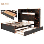 Queen Size Wooden Bed With All-in-One Cabinet