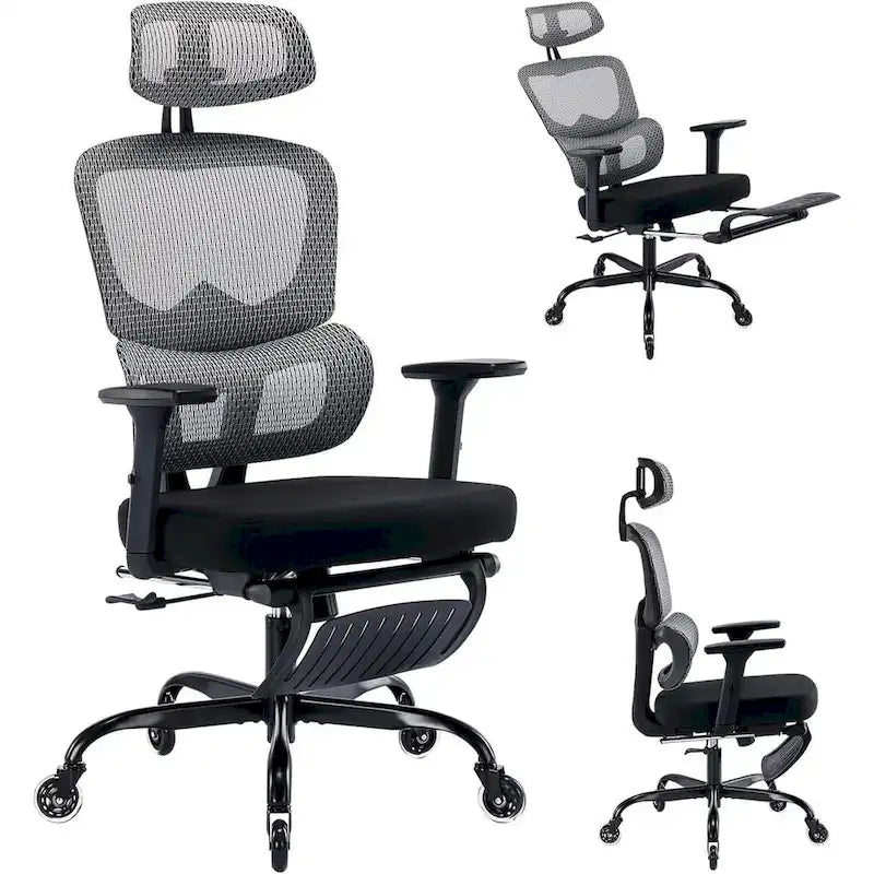 Ergonomic Office Chair with Foot Rest, Rubber Wheels Desk Chair
