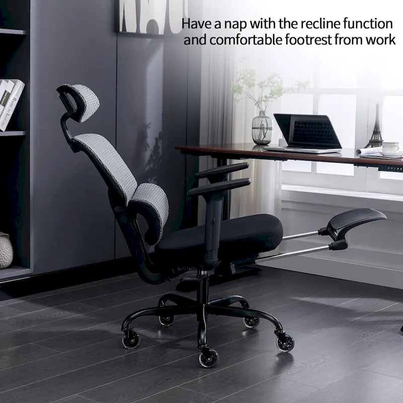 Ergonomic Office Chair with Foot Rest, Rubber Wheels Desk Chair