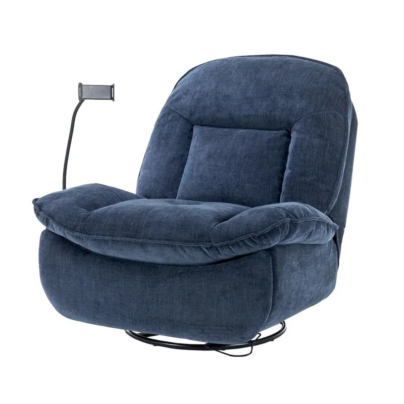 Bronzing fabric swivel recliner with mobile phone bracket