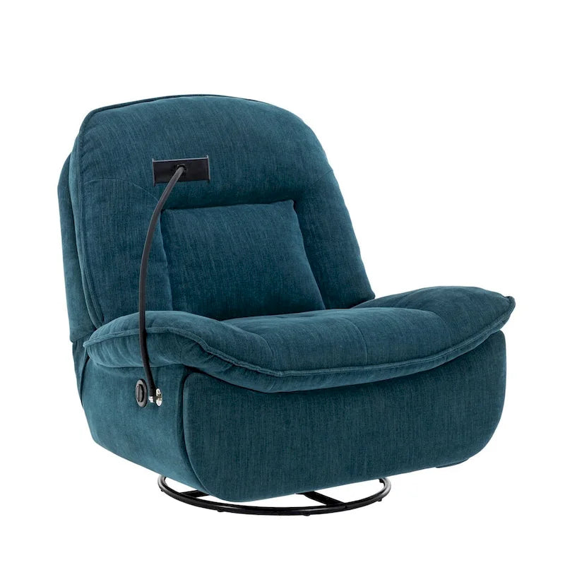 Bronzing fabric swivel recliner with mobile phone bracket
