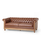 Retro 3 Seat PU Sofa with Wooden Frame and Legs