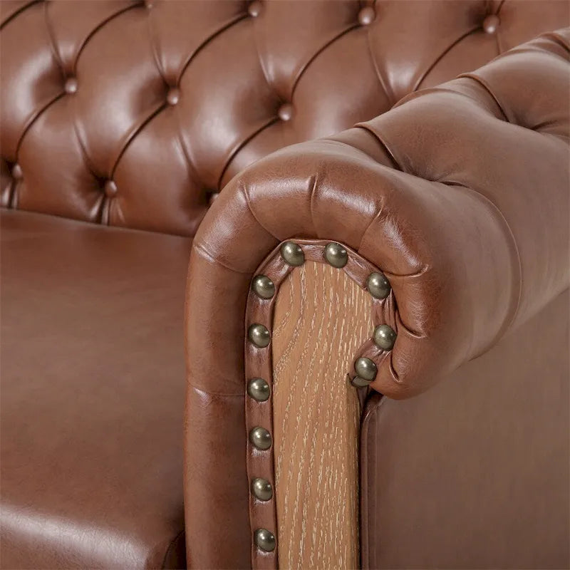 Retro 3 Seat PU Sofa with Wooden Frame and Legs
