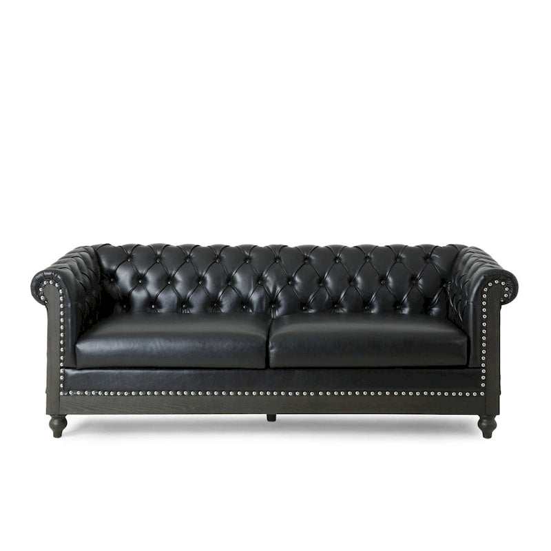 Retro 3 Seat PU Sofa with Wooden Frame and Legs