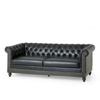Retro 3 Seat PU Sofa with Wooden Frame and Legs