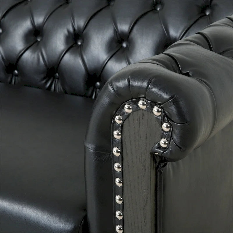 Retro 3 Seat PU Sofa with Wooden Frame and Legs