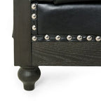 Retro 3 Seat PU Sofa with Wooden Frame and Legs