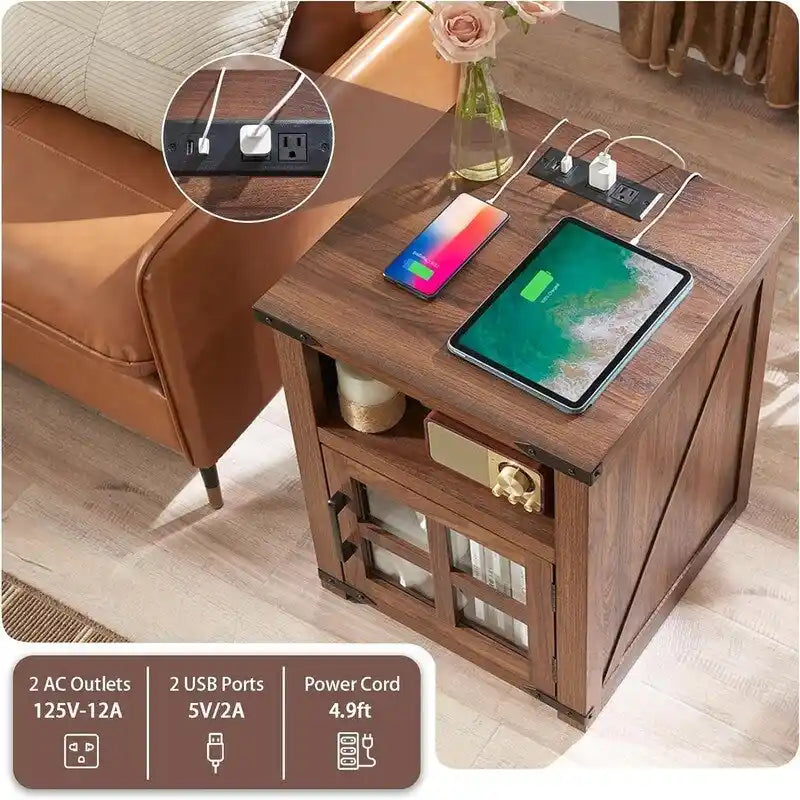 End Table with Charging Station - 18D x 18W x 24H