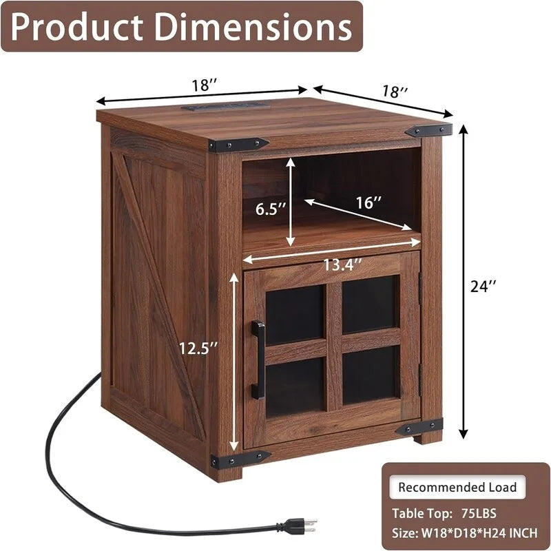 End Table with Charging Station - 18D x 18W x 24H