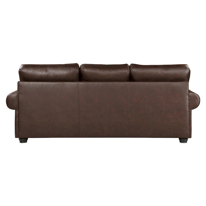 Jade 98 Inch Sofa, Rich Brown Microfiber, 4 Pillows, Soft Cushions, Wood