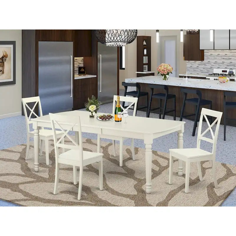  5 Piece Dining Table Set- a Rectangle Kitchen Table and 4 Kitchen Dining Chairs, Linen White
