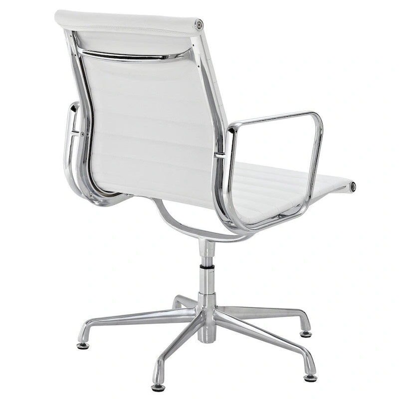 White Genuine Leather Ribbed Mid Back Conference Office Side Chair