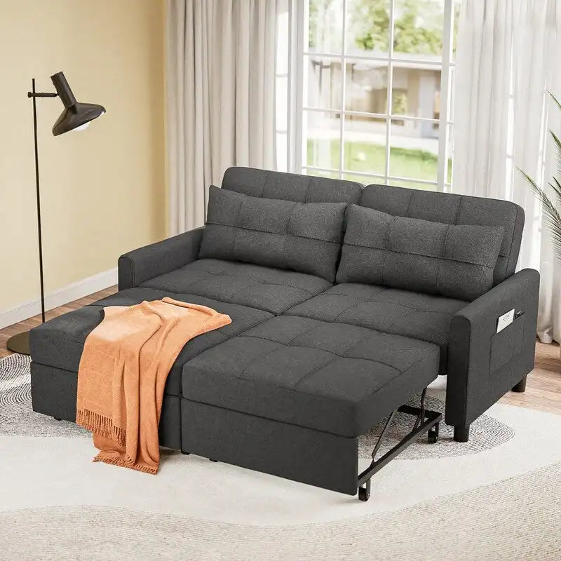 3-in-1 Convertible Sleeper Sofa Loveseat with Pullout Bed and Adjustable Backrest