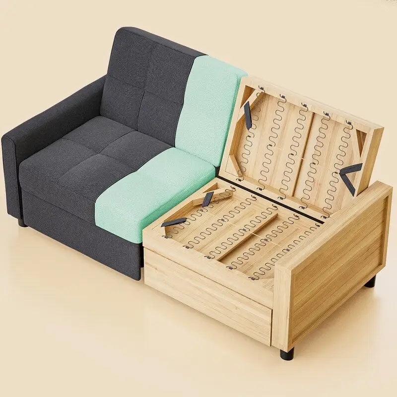 3-in-1 Convertible Sleeper Sofa Loveseat with Pullout Bed and Adjustable Backrest