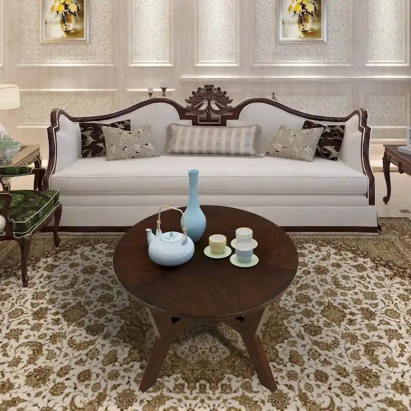 Mid Century Farmhouse 32inch Wood Round Coffee Table for Living Room