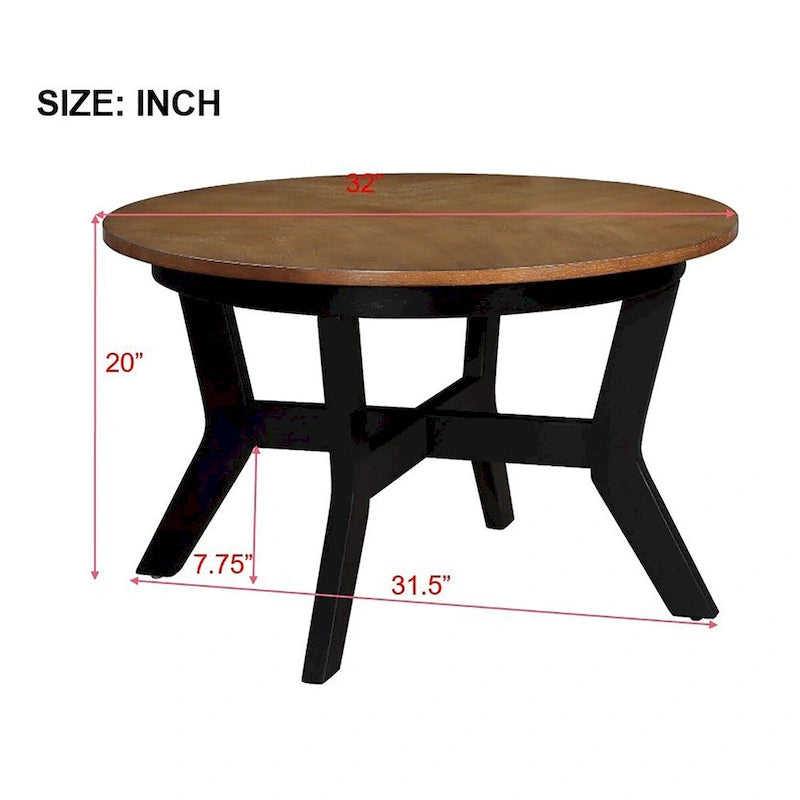 Mid Century Farmhouse 32inch Wood Round Coffee Table for Living Room