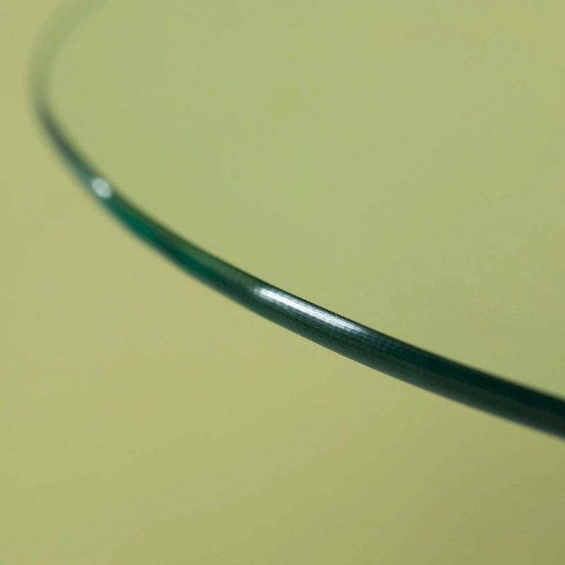 Round Clear Glass Top Accent Dining Table with 4 Beech Solid Wood Legs