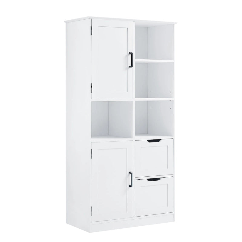 Bathroom Storage Cabinet with 2 Doors, 2 Drawers, Open Shelve & Adjustable Shelf