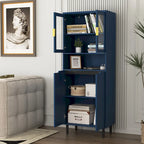 Tall Storage Show Cabinet with 2 Glass Display Door & 2 Doors, Modern Cabinet Freestanding for Bathroom, Dining Living Room