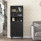 Tall Storage Show Cabinet with 2 Glass Display Door & 2 Doors, Modern Cabinet Freestanding for Bathroom, Dining Living Room