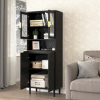 Tall Storage Show Cabinet with 2 Glass Display Door & 2 Doors, Modern Cabinet Freestanding for Bathroom, Dining Living Room