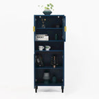 Tall Storage Show Cabinet with 2 Glass Display Door & 2 Doors, Modern Cabinet Freestanding for Bathroom, Dining Living Room