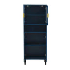 Tall Storage Show Cabinet with 2 Glass Display Door & 2 Doors, Modern Cabinet Freestanding for Bathroom, Dining Living Room