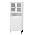 Tall Storage Show Cabinet with 2 Glass Display Door & 2 Doors, Modern Cabinet Freestanding for Bathroom, Dining Living Room