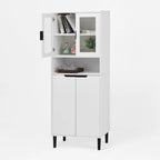 Tall Storage Show Cabinet with 2 Glass Display Door & 2 Doors, Modern Cabinet Freestanding for Bathroom, Dining Living Room