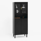 Tall Storage Show Cabinet with 2 Glass Display Door & 2 Doors, Modern Cabinet Freestanding for Bathroom, Dining Living Room