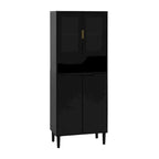 Tall Storage Show Cabinet with 2 Glass Display Door & 2 Doors, Modern Cabinet Freestanding for Bathroom, Dining Living Room