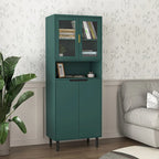 Tall Storage Show Cabinet with 2 Glass Display Door & 2 Doors, Modern Cabinet Freestanding for Bathroom, Dining Living Room