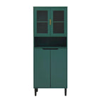 Tall Storage Show Cabinet with 2 Glass Display Door & 2 Doors, Modern Cabinet Freestanding for Bathroom, Dining Living Room