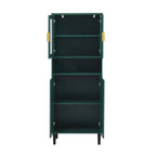 Tall Storage Show Cabinet with 2 Glass Display Door & 2 Doors, Modern Cabinet Freestanding for Bathroom, Dining Living Room