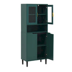 Tall Storage Show Cabinet with 2 Glass Display Door & 2 Doors, Modern Cabinet Freestanding for Bathroom, Dining Living Room