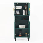 Tall Storage Show Cabinet with 2 Glass Display Door & 2 Doors, Modern Cabinet Freestanding for Bathroom, Dining Living Room