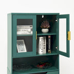 Tall Storage Show Cabinet with 2 Glass Display Door & 2 Doors, Modern Cabinet Freestanding for Bathroom, Dining Living Room